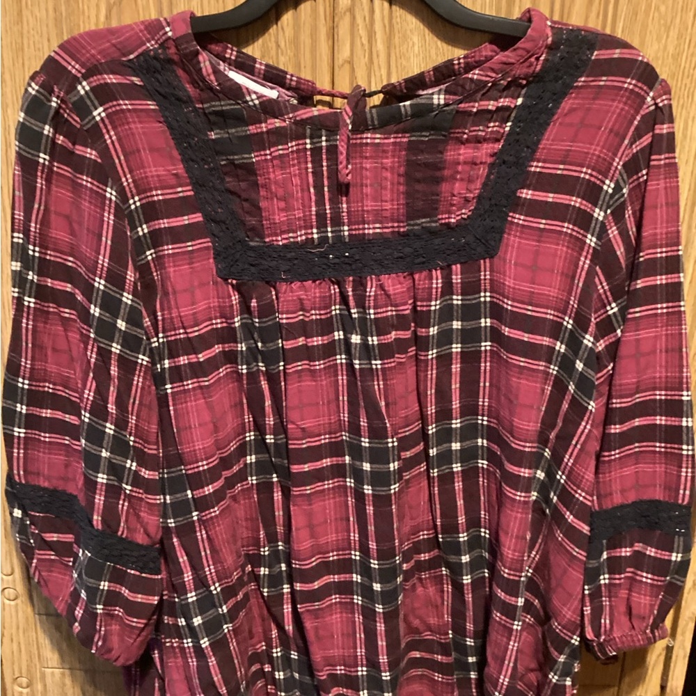 Maurices Burgundy and Black Plaid Top